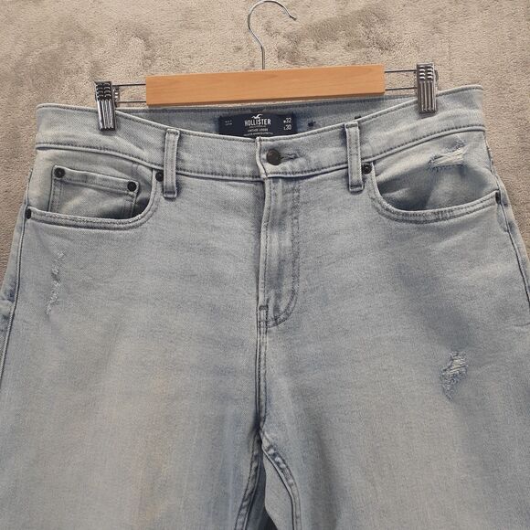 Hollister Vintage Loose Jeans Men 32x30 Light Blue Straight Leg Distressed Denim - Picture 2 of 7